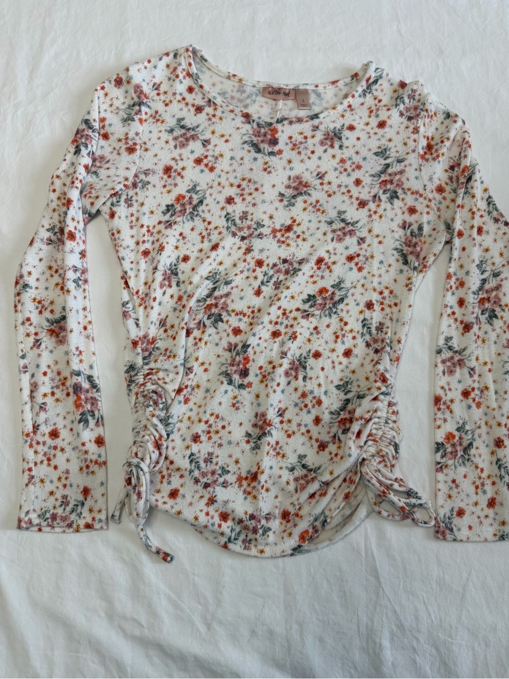 Ruched Side Floral Long Sleeve Top - Floral